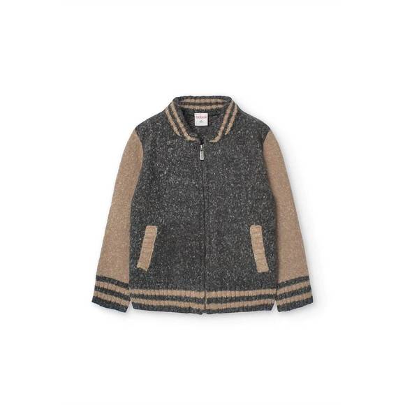 NEW BOBOLI boys knit bomber jacket in gray, beige - Picture 1 of 4